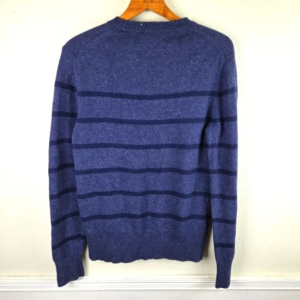 Men's Banana Republuc Blue Striped Fine Italian Merino Wool Pullover Sweater MED